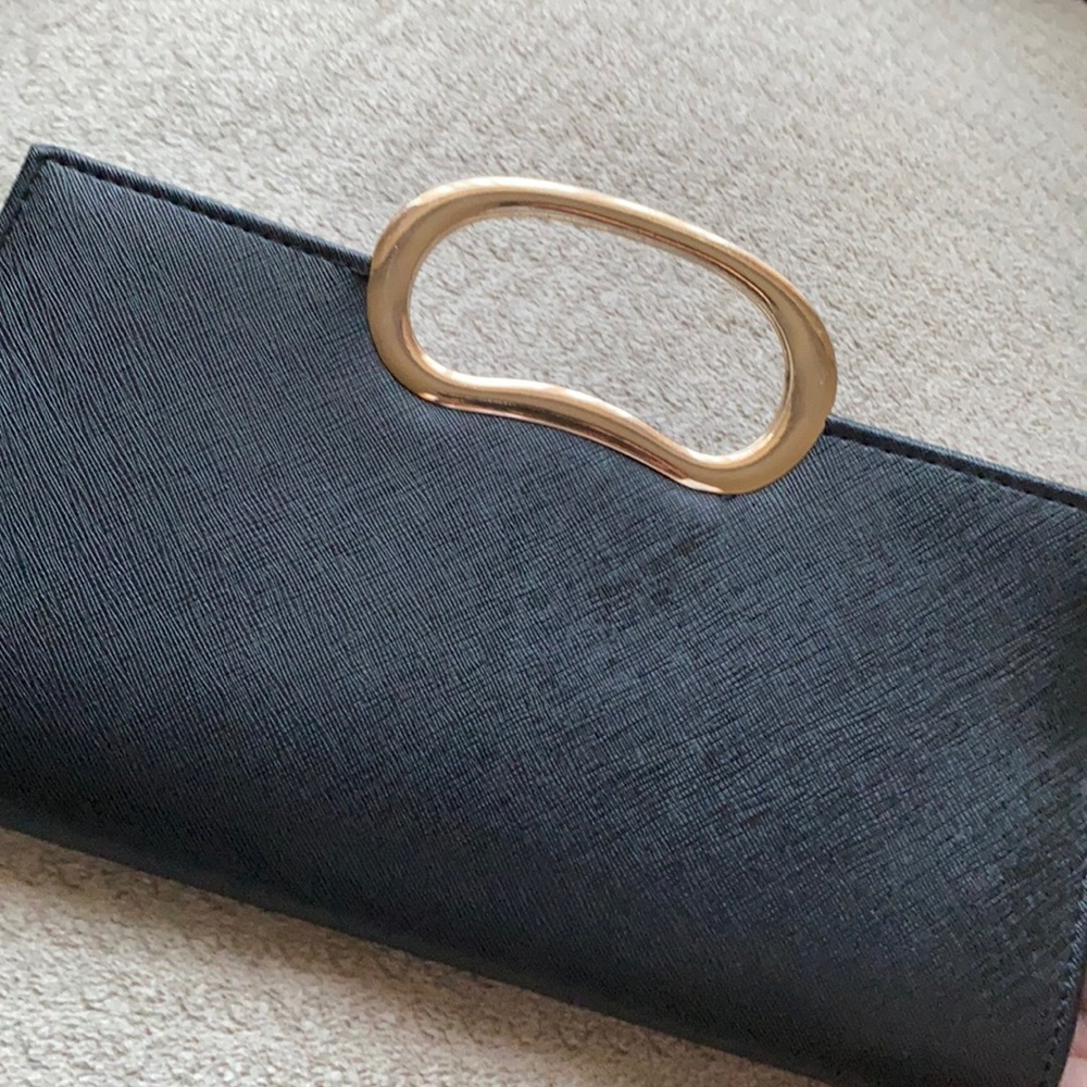 Cute Black Clutch With Gold Handle!